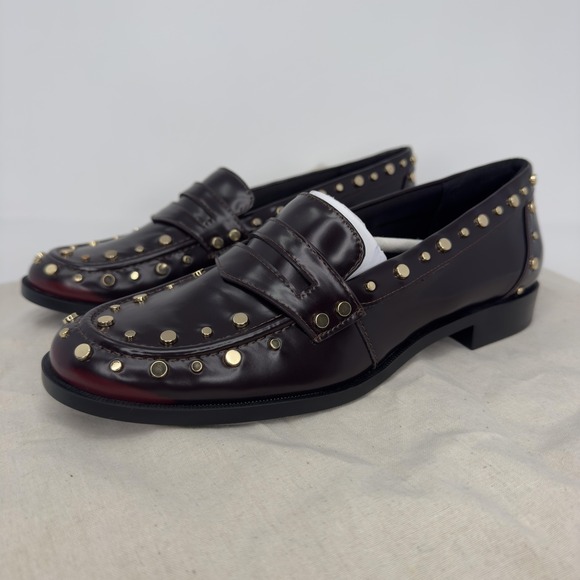 Zara Studded Penny Loafer Shoes Womens Size 7.5 Brown Gold Slip On Flats - Picture 5 of 10